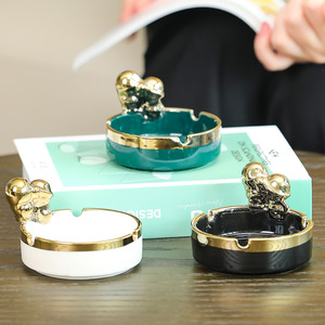 Ceramic Ashtray Round Solid Color Nordic Style Washable For Home Office Desk Coffee <b>Table</b> Decor - Product Image 1