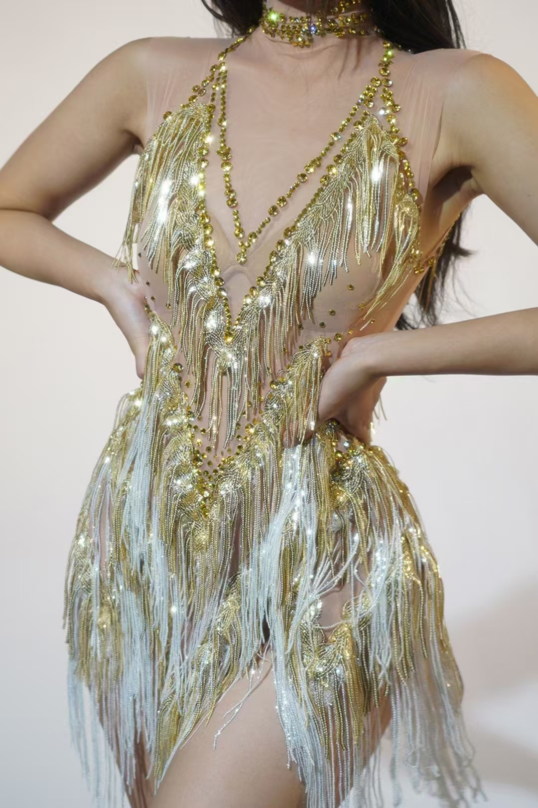 festive formal dress code Sequin Short Sleeveless Fringe Dress by Lucci Lu 4169 – ABC Fashion main image 0
