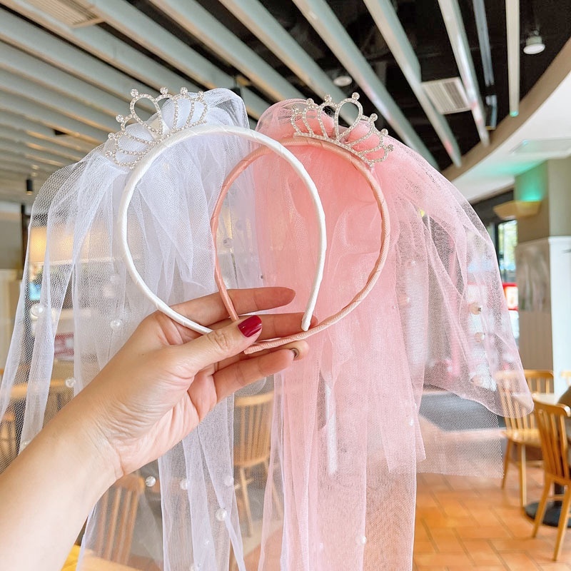 New Pink Lace Pearl & Diamond Headband Korean Version of Instagram Children main image 3