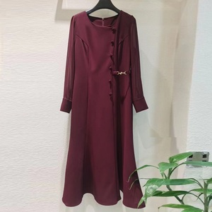 <span class=keywords><strong>Vestido</strong></span> nuevo de alta calidad 2024 otoño mujer cuello redondo túnica botón hebilla Deco manga larga azul oscuro vino rojo <span class=keywords><strong>vestido</strong></span> de <span class=keywords><strong>fiesta</strong></span> <span class=keywords><strong>XXL</strong></span> - Product Image 1