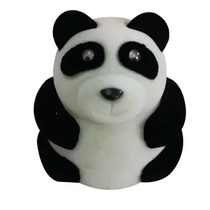 Güzel kadife kaplı halka tutucu canlı Panda tarzı yüzük kutusu yumuşak iç