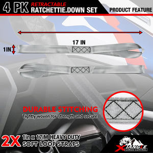 Paquete de 2 Correas de Amarre Autoenrollables de Perfil Bajo con Trinquete, Color Gris, Correas Retráctiles Automáticas para UTV y Motocicletas Todoterreno - Product Image 2