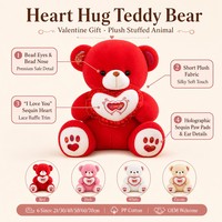 Ours en peluche personnalisé en gros, 4 couleurs, tenant un cœur, en coton PP doux, coussin animal en peluche, cadeau de fête de la Saint-Valentin, direct usine