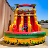 Château gonflable aquatique double piste avec toboggan, thème palmier tropical, grand format