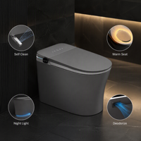 WC intelligent monobloc sans bride avec bidet chauffant, chasse automatique, cuvette allongée, double chasse, télécommande, compatible S-Trap et P-Trap