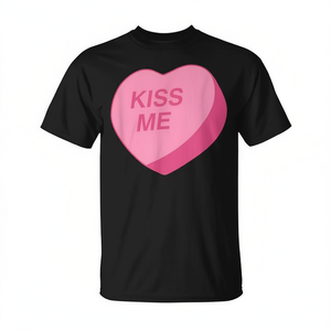 T-shirt Candy Heart Kiss Me per San Valentino, nera, per adulti, unisex - Product Image 2