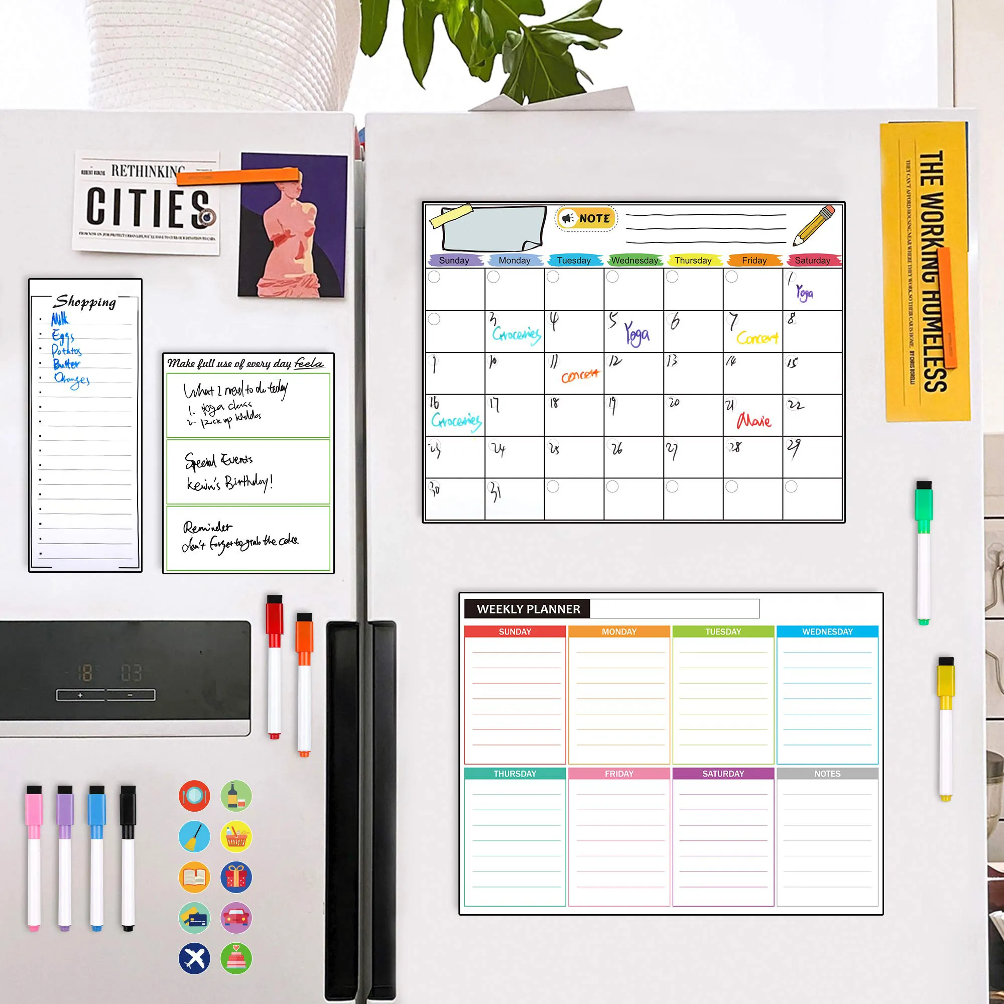 Magnetische Maandelijkse Wekelijkse Planner Vel Magneet Kalender Set Droge Wissen Whiteboard Planner Voor Koelkast