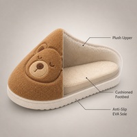 Chaussons d'intérieur unisexes en peluche à bout fermé, motif ours de dessin animé, avec broderie, semelle intérieure en mousse à mémoire de forme et semelle extérieure antidérapante en EVA