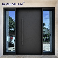Puerta de Entrada Frontal Moderna de Aluminio y Vidrio Rogenilan, Puertas Pivotantes de Seguridad Antirrobo con Doble Acristalamiento para Villa