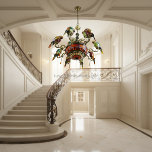 Lámpara de Araña de Estilo Europeo Tiffany con Vidrio de Colores LED de 12 Cabezas con Diseño de Loros para Iluminación y Decoración de Sala de Estar, KTV y Villas - Product Image 3