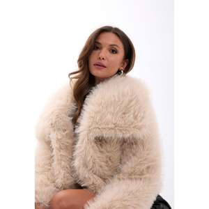 Manteau en fausse fourrure pour femme 7528, beige, épais, chaud, vêtements d'hiver, manteaux longs - Product Image 3