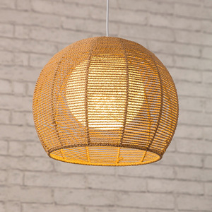 Lámpara colgante de ratán, base redonda para bombilla E27, cabezal único, para iluminación de salón de té, restaurante, balcón - Product Image 5