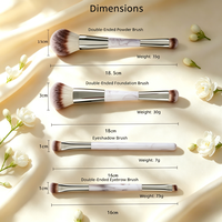 Ensemble professionnel complet de 4 pinceaux de maquillage double-embout à manche ABS, pour le visage et les yeux, avec brosses à paillettes et bâtonnets à fard à paupières en poils synthétiques