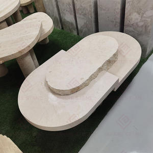 Современный домашний декор вилла гостиная мебель натуральный полированный отточенный большой белый бежевый Овальный травертин камень журнальный столик - Product Image 4