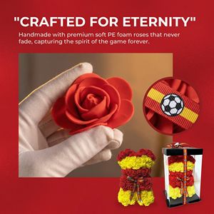 Ours en fleurs artificielles pour supporters de football espagnols avec ruban drapeau espagnol, cadeau idéal pour les passionnés de football dans un coffret cadeau - Product Image 2
