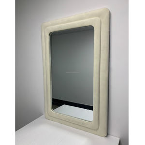 Miroir mural de corps entier moderne avec cadre en bois recouvert de flanelle, forme ondulée irrégulière, pour vestiaire, salon, art déco, décoratif - Product Image 3