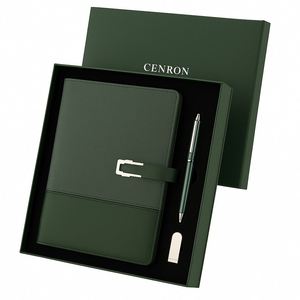 Kit de bienvenue d'entreprise moderne : Carnet A5 en PU bleu avec sangle, stylo métallique, port USB, logo d'entreprise personnalisé, livraison rapide - Product Image 3