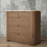 MYHOME 2025 Meuble de chambre à coucher moderne de luxe antique à 5 tiroirs en bois de chêne massif avec dessus en travertin pour le salon