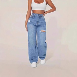 Jeans Lunghi Lavati e Strappati per Donna in Stile Europeo e Americano per Commercio Estero Transfrontaliero - Product Image 1