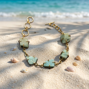 18k Gold Plated Chain Bracelet with Green Stone Claw Setting <b>Link</b> Design Vintage Women's Party Beach Style Jewelry - Product Image 1