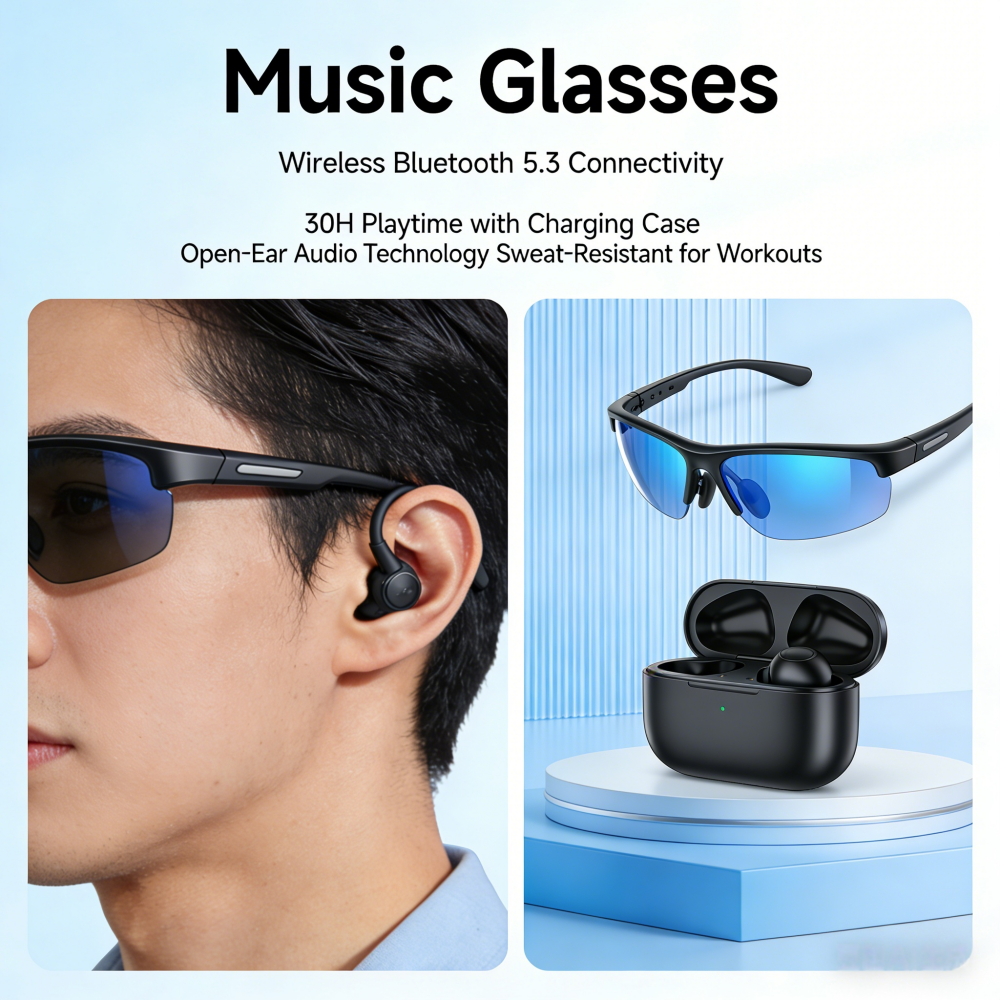 Smart Music Glasses Open-Ear for 5.3 Audio Eye Wear CE/FCC Certified IPX5 Waterproof Touch Control GPS Anti-Blue Light