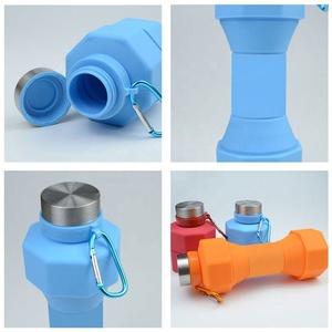 Custom Logo Barbell Design Wholesale Folding <b>Silicone</b> Sports Drink <b>Water</b> <b>Bottle</b> Designed Grm Botella De Agua Collapsible <b>Bottle</b> - Product Image 5