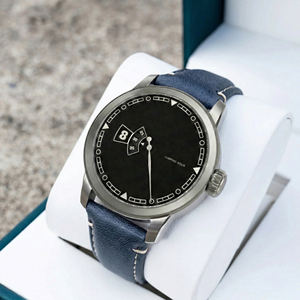 Reloj de pulsera de lujo para hombre, mecánico, automático, con hora saltarina, esfera lacada en negro, caja de acero inoxidable 904L, correa de cuero, logotipo personalizado - Product Image 2