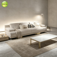 Modernes Minimalistisches Breites Stoffsofa mit Vergoldeter Metallbasis, Großer Gerader Armlehne, 3-Sitzer-Couch für Zuhause, Villa, Wohnzimmer-Möbelsets