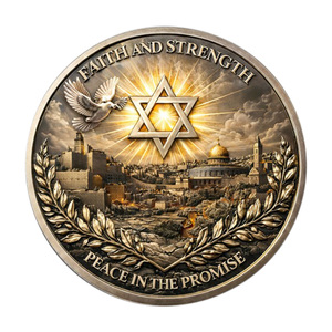 Moneda Conmemorativa Coleccionable de Metal con Textura de Llama Azul y Cruz, Estilo León de Judá, con la inscripción 'Faith Power' y 'Stock Joshua 1:9' - Product Image 6