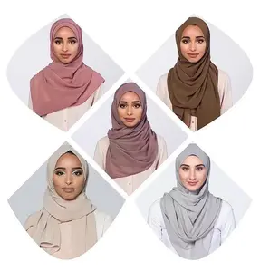 Manufacturers Wholesale Chiffon Scarf Monochrome Pearl Bubble Head Scarf Lady Hijabs Muslim Women Scarf