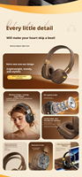 Casque sans fil rétro classique en métal BT5.4 avec transducteur dynamique, audio HiFi, sans latence, pour le gaming, design pliable, audiophile, pour téléphone portable