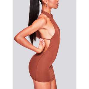 Tendenza Estate 2026: Abiti Donna di Alta Qualità, <span class=keywords><strong>Mini</strong></span> Abito alla Moda con Collo Alto, Tinta Unita, Sexy e Scollato sul Retro - Product Image 3