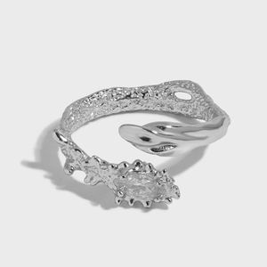 Mode 18K Plaqué Or Anneaux Irréguliers 5A Cubie Zircon Anneau Pierre Volcanique Grain Anneau Réglable - Product Image 3