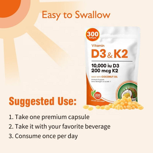 Cápsulas Blandas de Vitamina D3 K2 MK7 10000 UI, Cápsulas Blandas de Vitamina D3+K2 CON ACEITE DE COCO para la Salud del Adulto y el Apoyo Inmunitario - Product Image 4
