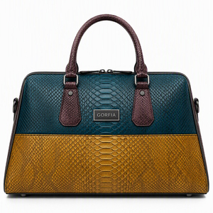 Sac de voyage à grande capacité en cuir PU avec motif crocodile gaufré et blocs de couleur, sac de week-end à bandoulière, OEM ODM - Product Image 3