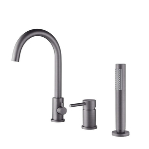 Rubinetto per <span class=keywords><strong>Vasca</strong></span> da Bagno Moderno in Ottone Lucidato, Montaggio su Piano, Monocomando a Tre Fori <span class=keywords><strong>con</strong></span> Doccetta a Pioggia Calda/Fredda - Product Image 2