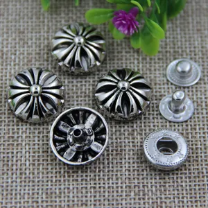 Factory custom high quality antique silver plated metal press snap button for jackets