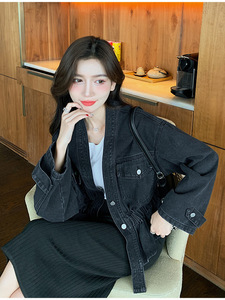 Manteau en jean ample décontracté pour femmes avec chemisier à taille perlée clouté nouveau printemps automne mode doublure en Polyester teint pour l'hiver - Product Image 3