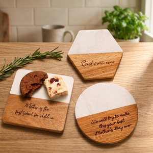 Luxury 1PCS Customizable Eco-Friendly Classic <b>Pine</b> Wood Coasters Marble Acacia <b>Coffee</b> Dining <b>Tables</b> Natural Stone Cup Holder - Product Image 4