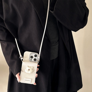 Portamonete a Forma di Orso Porta Carte Custodia per Cellulare per Apple 16 Pro Max con Tracolla Cover per <span class=keywords><strong>iPhone</strong></span> 15 Plus 17 Air - Product Image 2