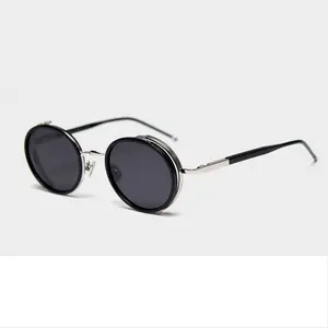S32009 поляризованные солнцезащитные очки в металлической овальной оправе с широкими краями для мужчин и женщин, модные солнцезащитные очки