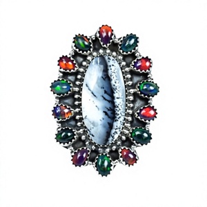 Handmade White Buffalo Aurora Opal Sterling Silver <b>Adjustable</b> <b>Ring</b> Natural Gemstone Jewelry for Women Wholesale - Product Image 1