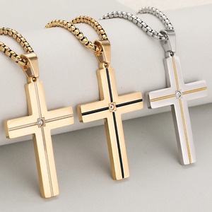 Collier Pendentif Croix en Acier Inoxydable et Zircon pour Femme et Homme, Simple, Bicolore, Style Hip Hop, Polyvalent, Bijou Religieux, Chaîne de Prière - Product Image 2