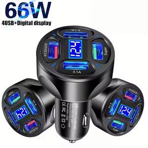 66W 4USB Digital Display Car Charger QC3.0 Fast USB Car Charger Cigarette Lighter Adapter for Mobile Phone - Product Image 1
