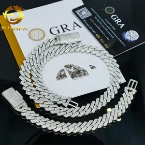 Zuanfa Fine Jewelry Hip Hop Iced Out Cuban Link Collier 13mm 2 Rangs Épais Solide 925 Argent VVS Moissanite Chaîne Cubaine