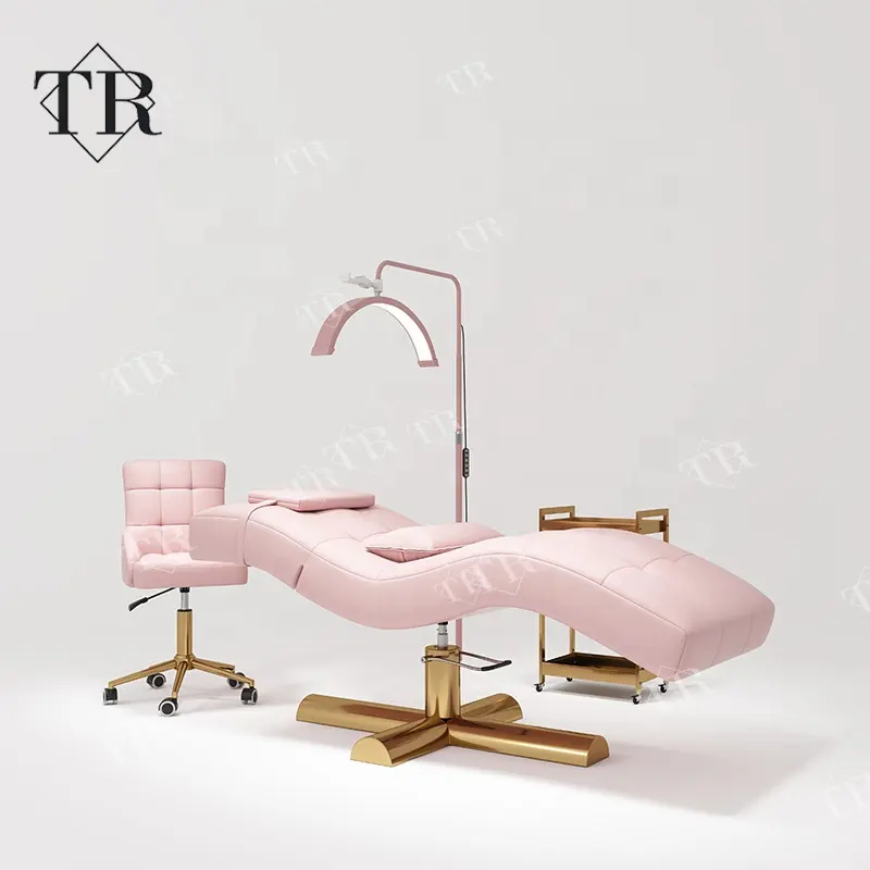 Turri Comlete Set Custom Foldable Adjustable Beauty Lashista Eyelash Massage Table Spa Salon Facial Chair Pink Curve Lash Bed