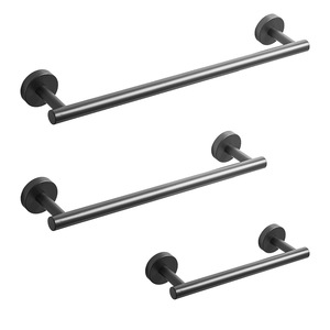 Toallero Saint Ruijia Negro Mate de un Solo Poste, Montado en la Pared, Estilo Moderno Minimalista, Recubrimiento de Hierro en Polvo, Juego de Tres Piezas - Product Image 1