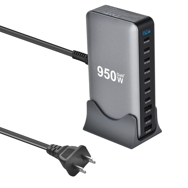 810W/950W/1000W USB C Desktop Charger Block 10 Ports Fast Charger 140W PD PPS Laptop Smartphone LCD Display OTP Eco-friendly
