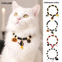 Collier fantaisie pour animaux de compagnie en résine, motif crâne de dessin animé d'Halloween, avec perles citrouille et fantôme, pendentif amusant pour chats et chiens