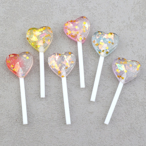 Cabochons en résine à dos plat en forme de cœur, avec paillettes et sequins, imitation sucettes, embellissements pour nœuds à cheveux, scrapbooking et DIY - Product Image 3